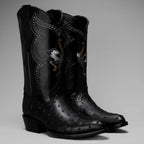 Joe Boots Men”s Ostrich J Toe Cowboy Boots–Black - OriginalWestern.com