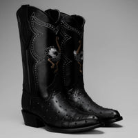Joe Boots Men”s Ostrich J Toe Cowboy Boots–Black - OriginalWestern.com