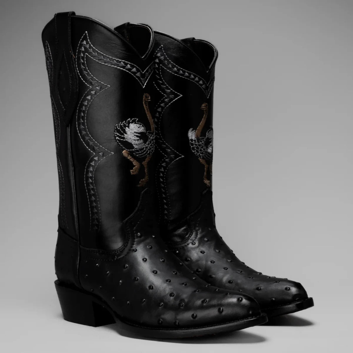 Joe Boots Men”s Ostrich J Toe Cowboy Boots–Black - OriginalWestern.com
