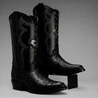 Joe Boots Men”s Ostrich J Toe Cowboy Boots–Black - OriginalWestern.com