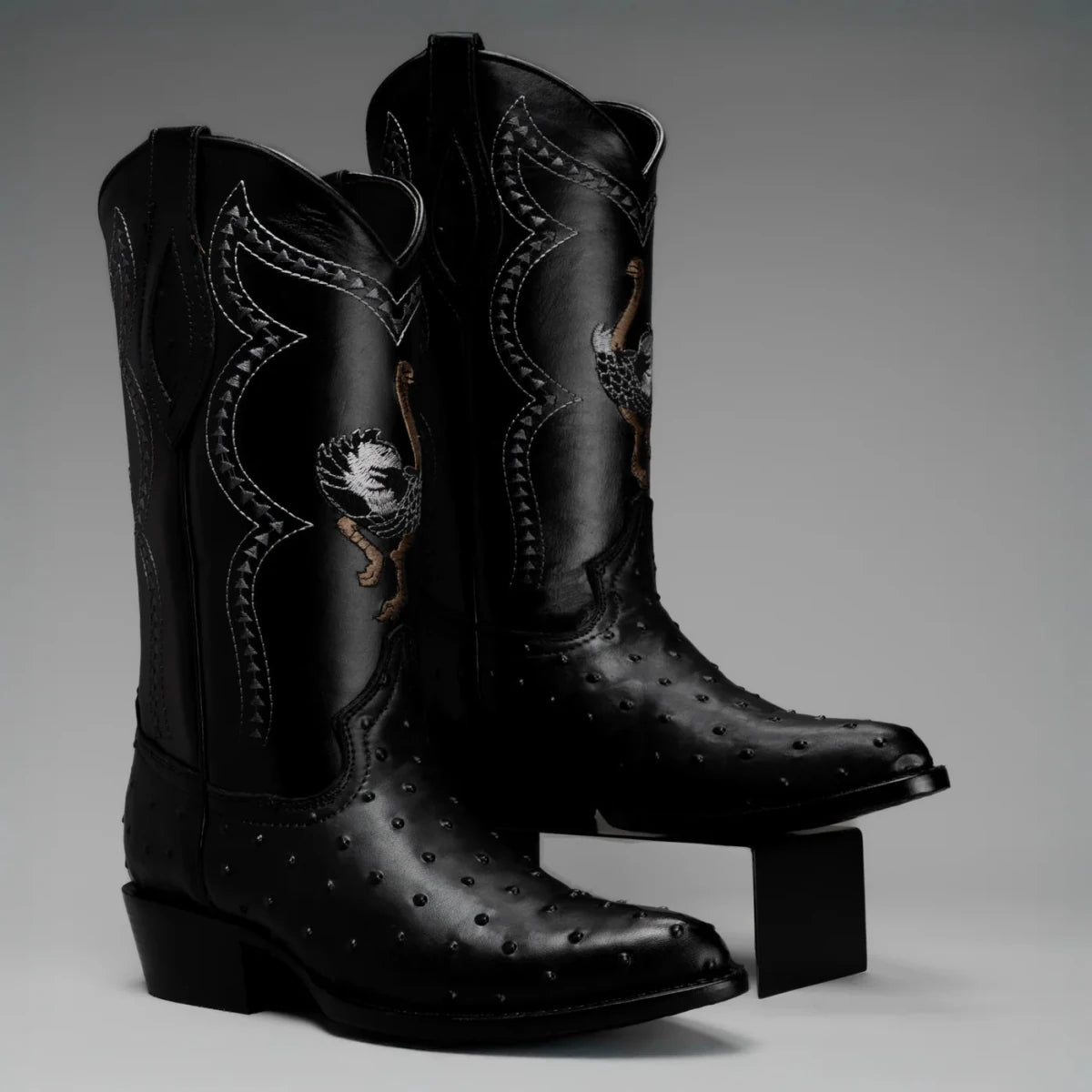 Joe Boots Men”s Ostrich J Toe Cowboy Boots–Black - OriginalWestern.com