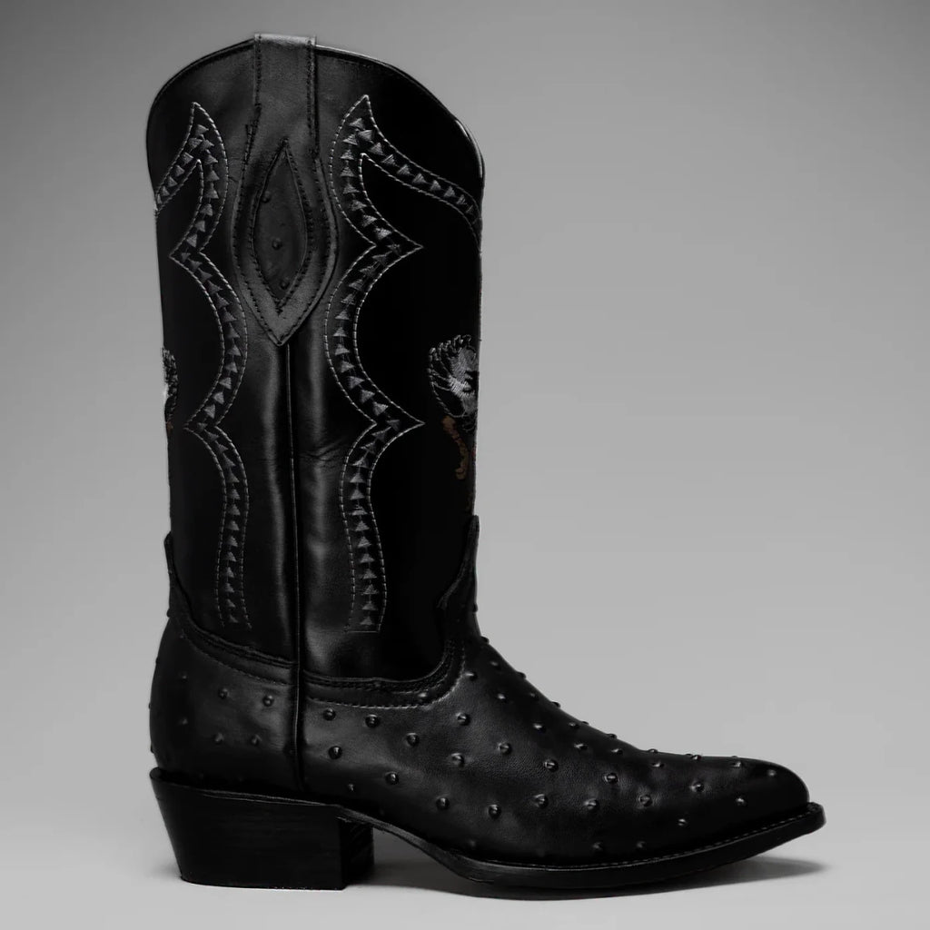 Joe Boots Men”s Ostrich J Toe Cowboy Boots–Black - OriginalWestern.com