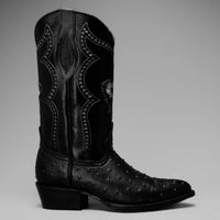 Joe Boots Men”s Ostrich J Toe Cowboy Boots–Black - OriginalWestern.com