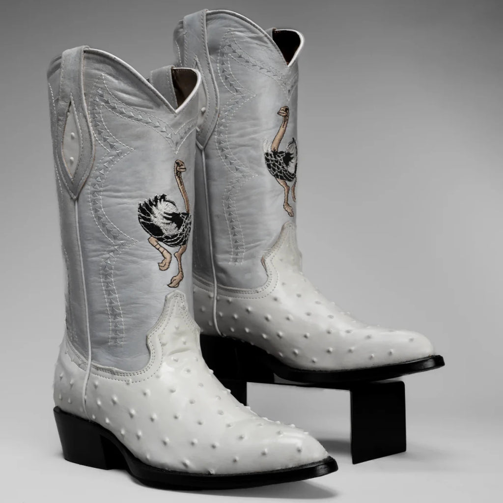 Joe Boots Men”s Ostrich J Toe Cowboy Boots–Bone - OriginalWestern.com