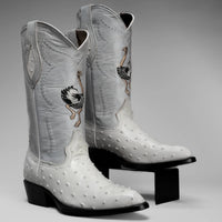 Joe Boots Men”s Ostrich J Toe Cowboy Boots–Bone - OriginalWestern.com