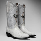 Joe Boots Men”s Ostrich J Toe Cowboy Boots–Bone - OriginalWestern.com