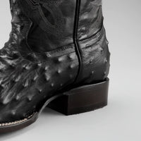 Joe Boots Men”s Ostrich Leather Square Toe Cowboy Boots–Black - OriginalWestern.com