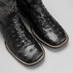 Joe Boots Men”s Ostrich Leather Square Toe Cowboy Boots–Black - OriginalWestern.com