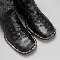 Joe Boots Men”s Ostrich Leather Square Toe Cowboy Boots–Black - OriginalWestern.com
