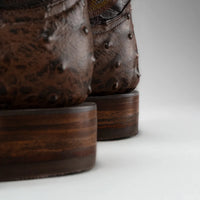Joe Boots Men”s Ostrich Leather Square Toe Cowboy Boots–Brown - OriginalWestern.com