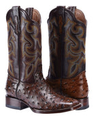 Joe Boots Men's Ostrich Leather Square Toe Cowboy Boots – Brown - OriginalWestern.com