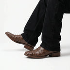Joe Boots Men's Ostrich Leather Square Toe Cowboy Boots – Brown - OriginalWestern.com