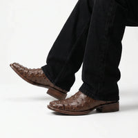 Joe Boots Men's Ostrich Leather Square Toe Cowboy Boots – Brown - OriginalWestern.com
