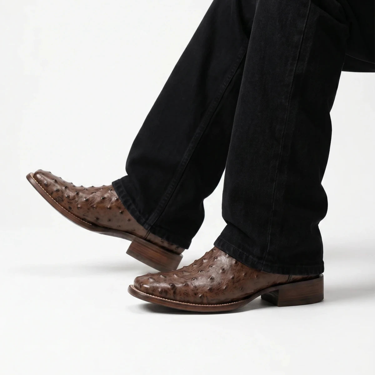 Joe Boots Men's Ostrich Leather Square Toe Cowboy Boots – Brown - OriginalWestern.com