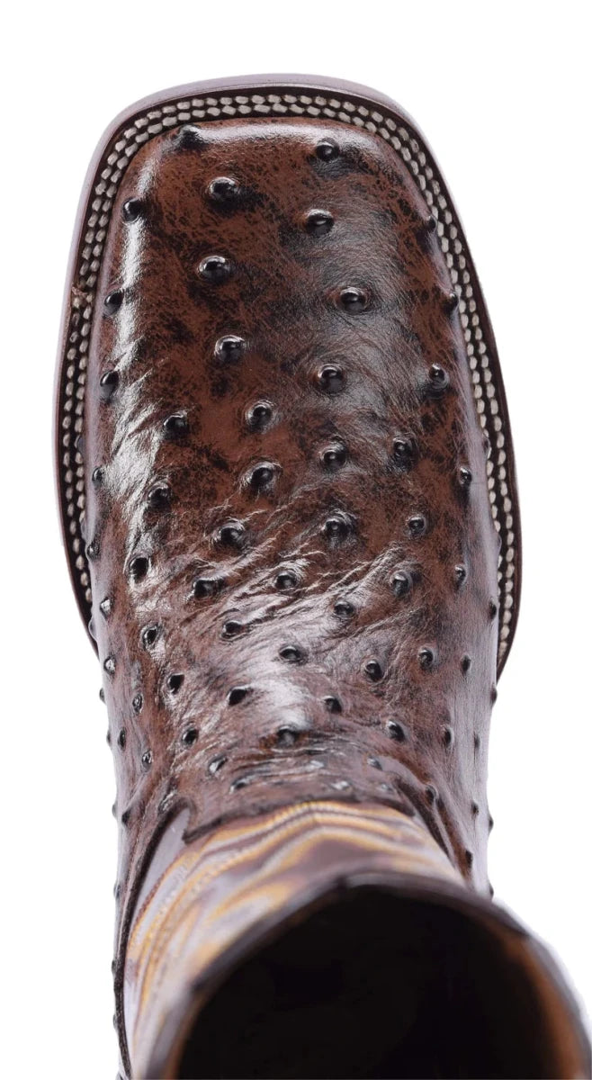 Joe Boots Men's Ostrich Leather Square Toe Cowboy Boots – Brown - OriginalWestern.com