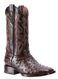 Joe Boots Men's Ostrich Leather Square Toe Cowboy Boots – Brown - OriginalWestern.com
