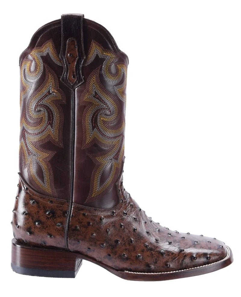 Joe Boots Men's Ostrich Leather Square Toe Cowboy Boots – Brown - OriginalWestern.com