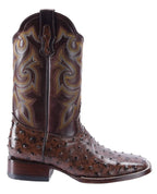 Joe Boots Men's Ostrich Leather Square Toe Cowboy Boots – Brown - OriginalWestern.com