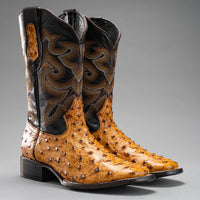 Joe Boots Men”s Ostrich Leather Square Toe Cowboy Boots–Buttercup - OriginalWestern.com