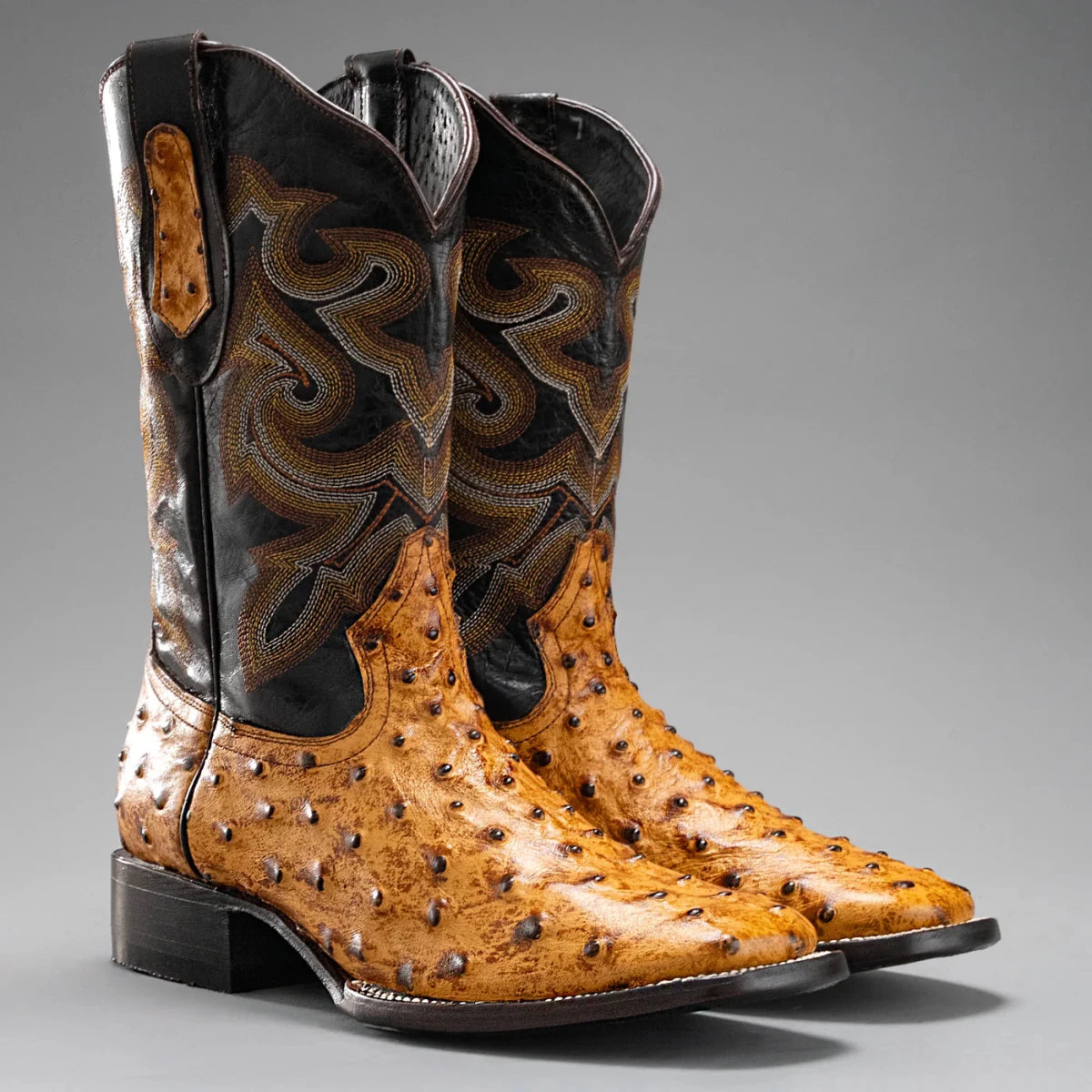 Joe Boots Men”s Ostrich Leather Square Toe Cowboy Boots–Buttercup - OriginalWestern.com