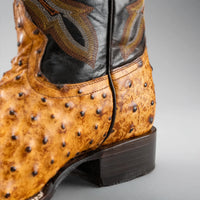 Joe Boots Men”s Ostrich Leather Square Toe Cowboy Boots–Buttercup - OriginalWestern.com