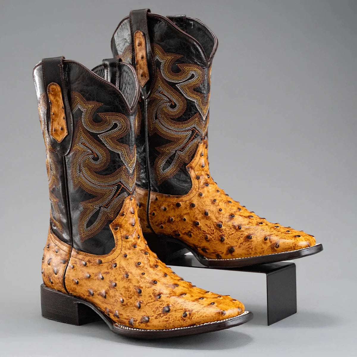 Joe Boots Men”s Ostrich Leather Square Toe Cowboy Boots–Buttercup - OriginalWestern.com