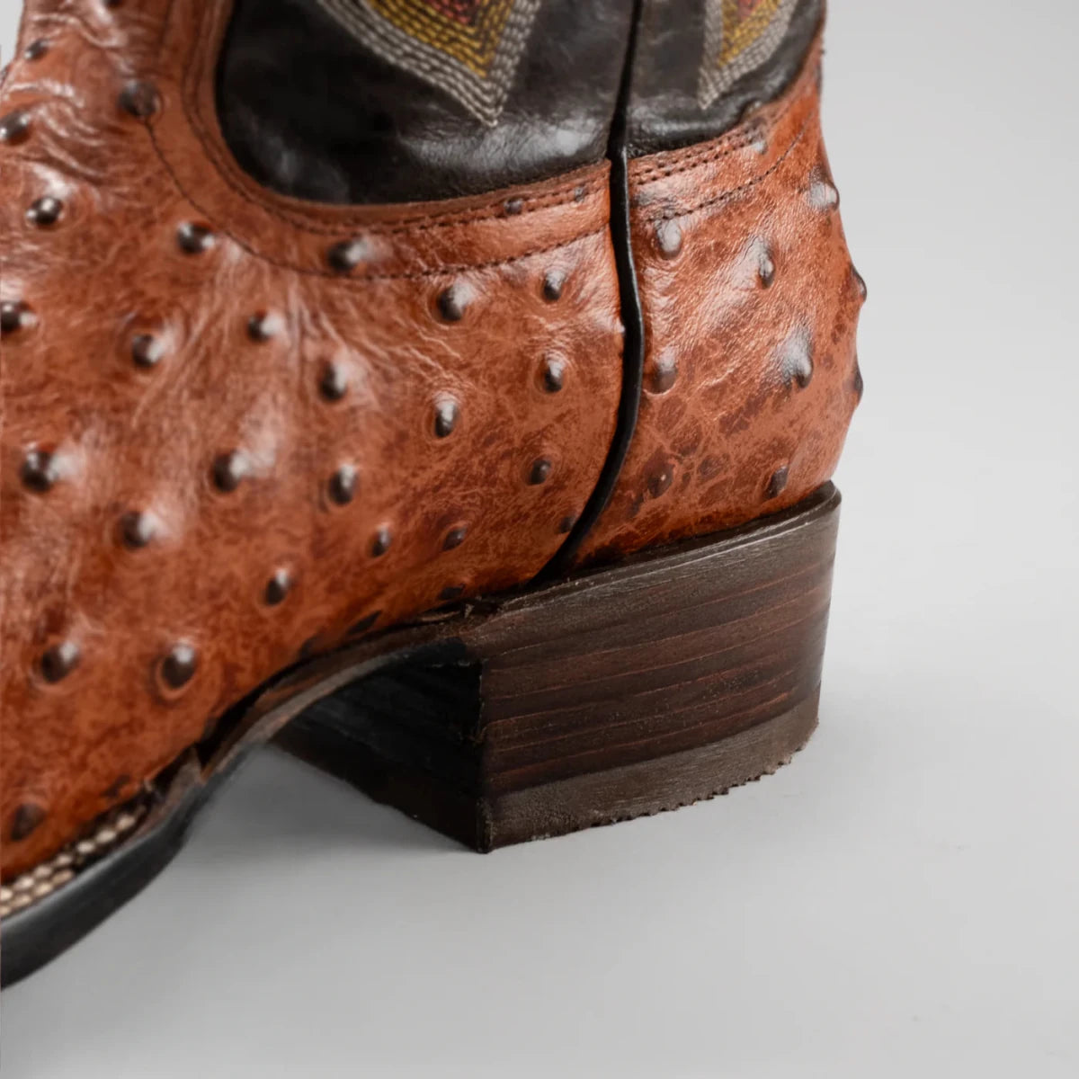 Joe Boots Men”s Ostrich Leather Square Toe Cowboy Boots–Cognac - OriginalWestern.com