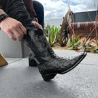 Joe Boots Men”s Ostrich Square Toe Cowboy Boots and Belt Combo–Black - OriginalWestern.com