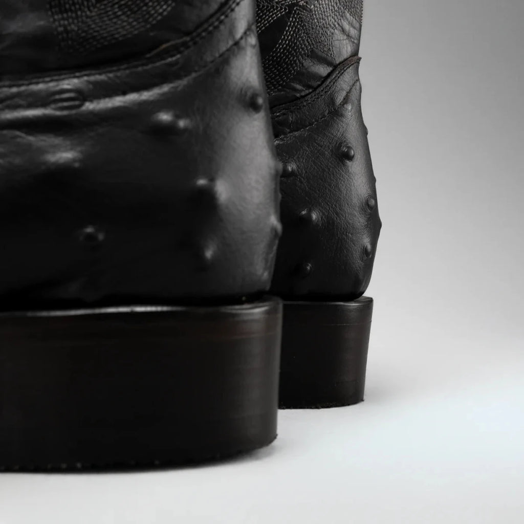 Joe Boots Men”s Ostrich Square Toe Cowboy Boots and Belt Combo–Black - OriginalWestern.com