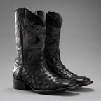 Joe Boots Men”s Ostrich Square Toe Cowboy Boots and Belt Combo–Black - OriginalWestern.com