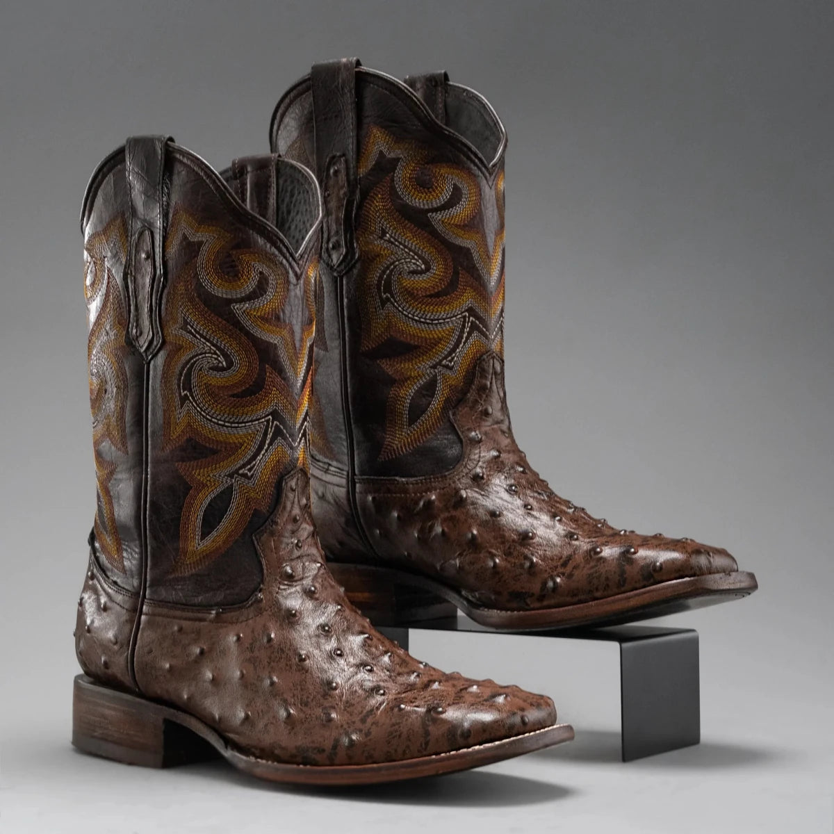 Joe Boots Men”s Ostrich Square Toe Cowboy Boots and Belt Combo–Brown - OriginalWestern.com