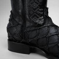 Joe Boots Men”s Pirarucu Monster Fish Round Toe Zipper Cowboy Boots - OriginalWestern.com