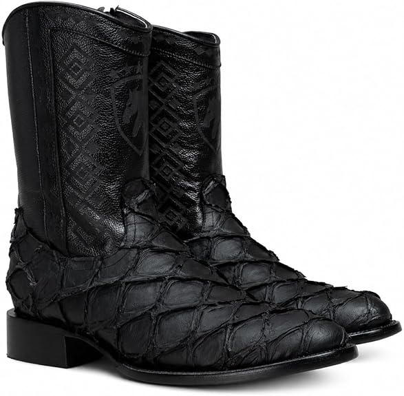 Joe Boots Men's Pirarucu Monster Fish Round Toe Zipper Cowboy Boots - OriginalWestern.com