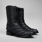 Joe Boots Men”s Pirarucu Monster Fish Round Toe Zipper Cowboy Boots - OriginalWestern.com
