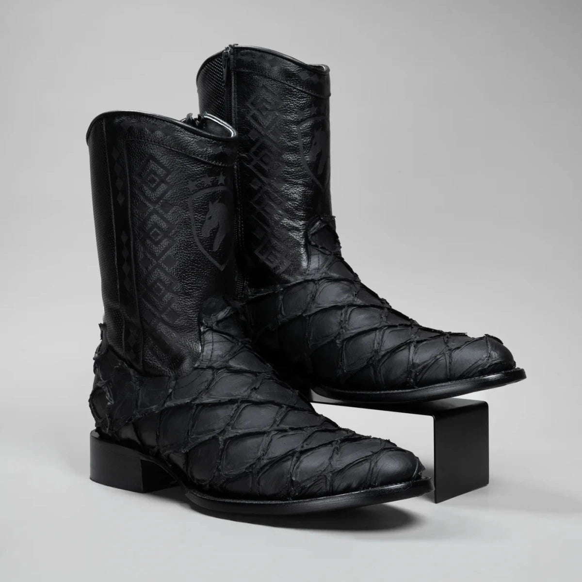 Joe Boots Men”s Pirarucu Monster Fish Round Toe Zipper Cowboy Boots - OriginalWestern.com