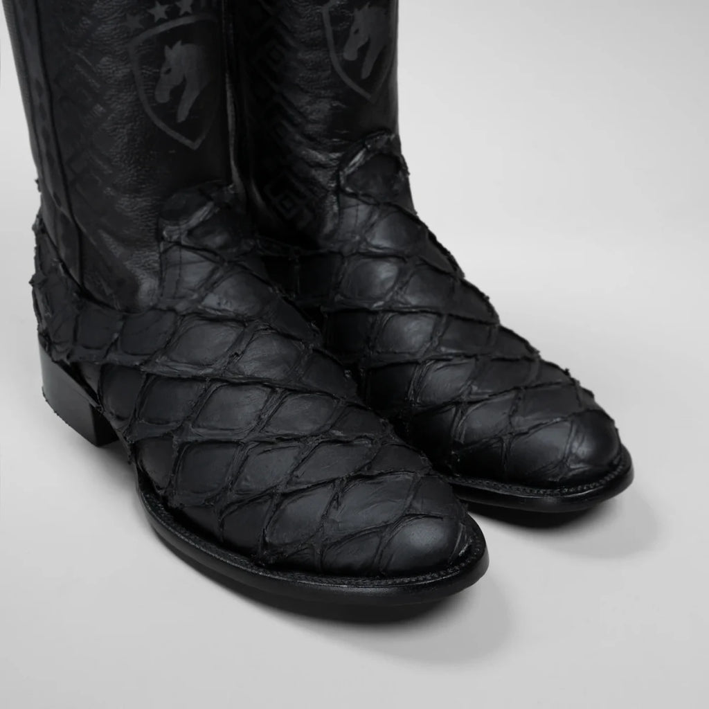 Joe Boots Men”s Pirarucu Monster Fish Round Toe Zipper Cowboy Boots - OriginalWestern.com