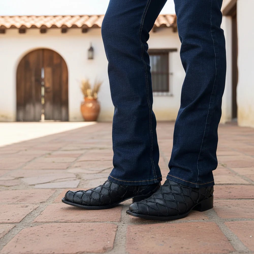 Joe Boots Men”s Pirarucu Monster Fish Round Toe Zipper Cowboy Boots - OriginalWestern.com