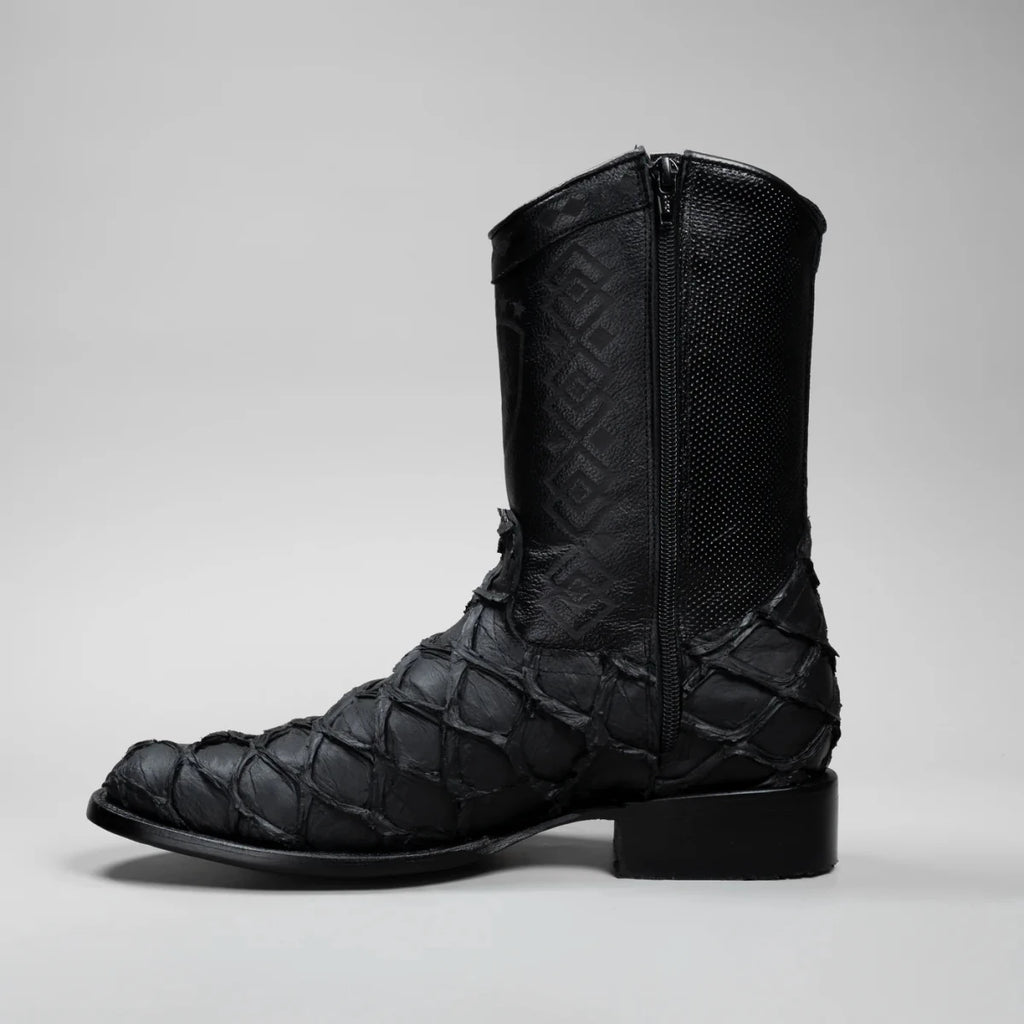 Joe Boots Men”s Pirarucu Monster Fish Round Toe Zipper Cowboy Boots - OriginalWestern.com