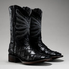 Joe Boots Men”s Pirarucu Monster Fish Square Toe Cowboy Boots–Black - OriginalWestern.com