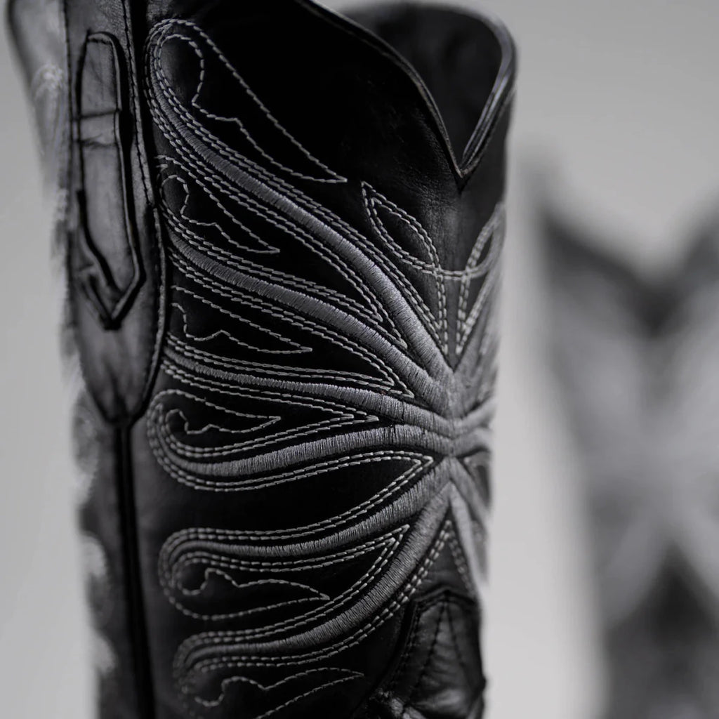 Joe Boots Men”s Pirarucu Monster Fish Square Toe Cowboy Boots–Black - OriginalWestern.com