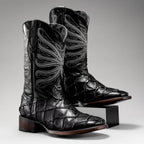 Joe Boots Men”s Pirarucu Monster Fish Square Toe Cowboy Boots–Black - OriginalWestern.com