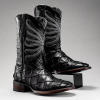 Joe Boots Men”s Pirarucu Monster Fish Square Toe Cowboy Boots–Black - OriginalWestern.com