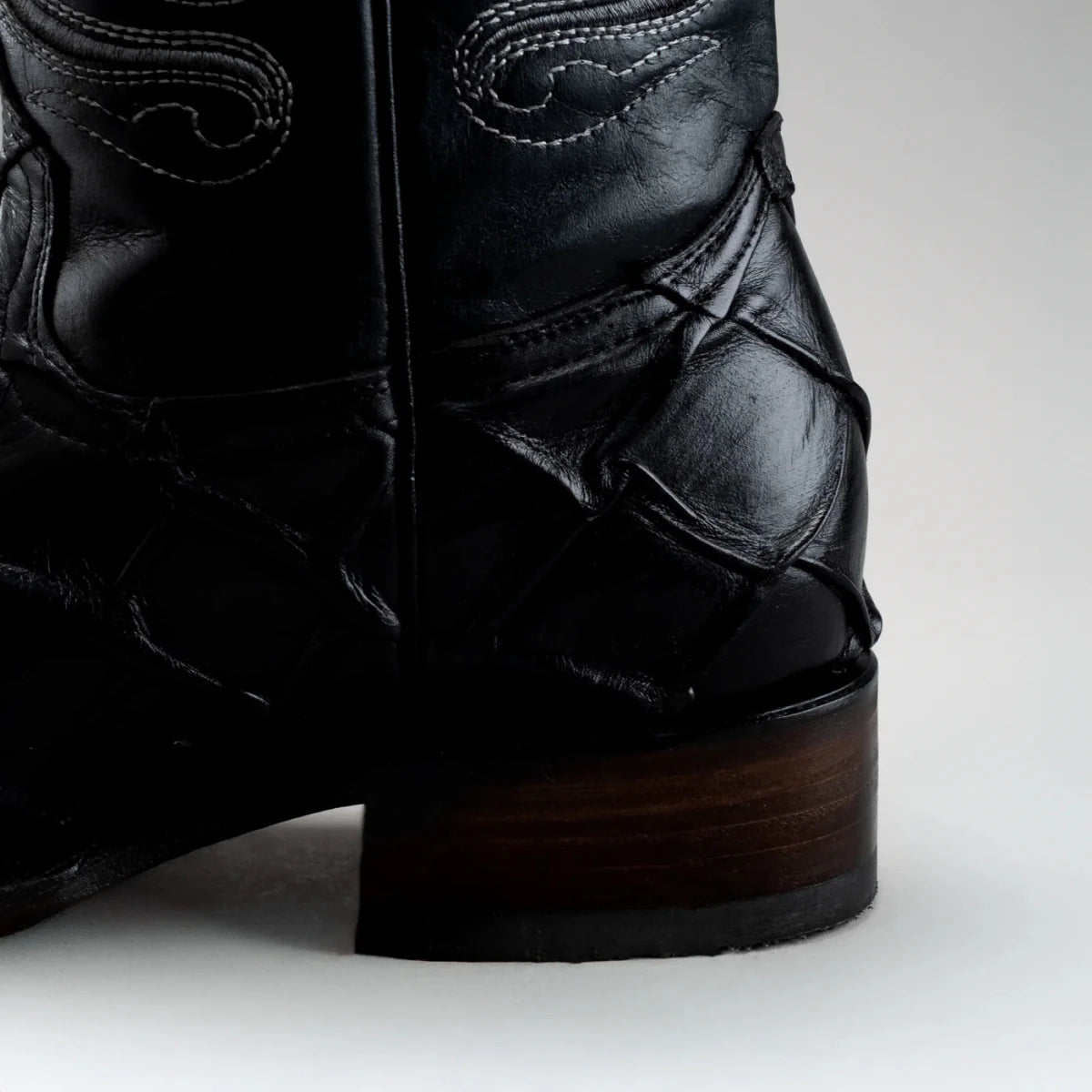 Joe Boots Men”s Pirarucu Monster Fish Square Toe Cowboy Boots–Black - OriginalWestern.com