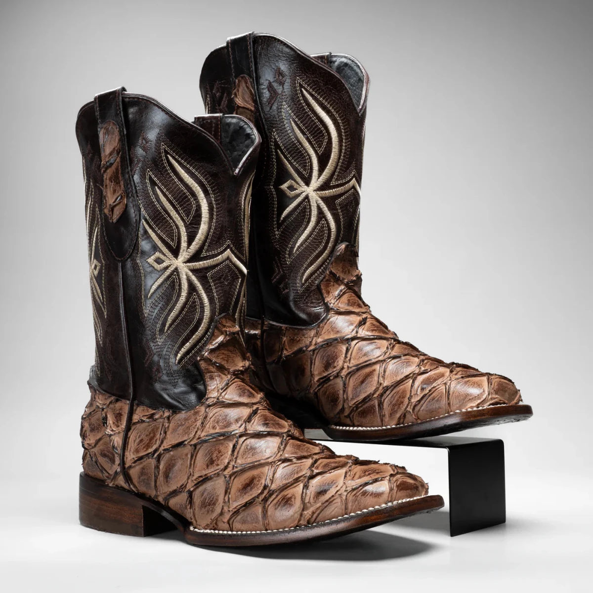 Joe Boots Men”s Pirarucu Monster Fish Square Toe Cowboy Boots–Oryx - OriginalWestern.com