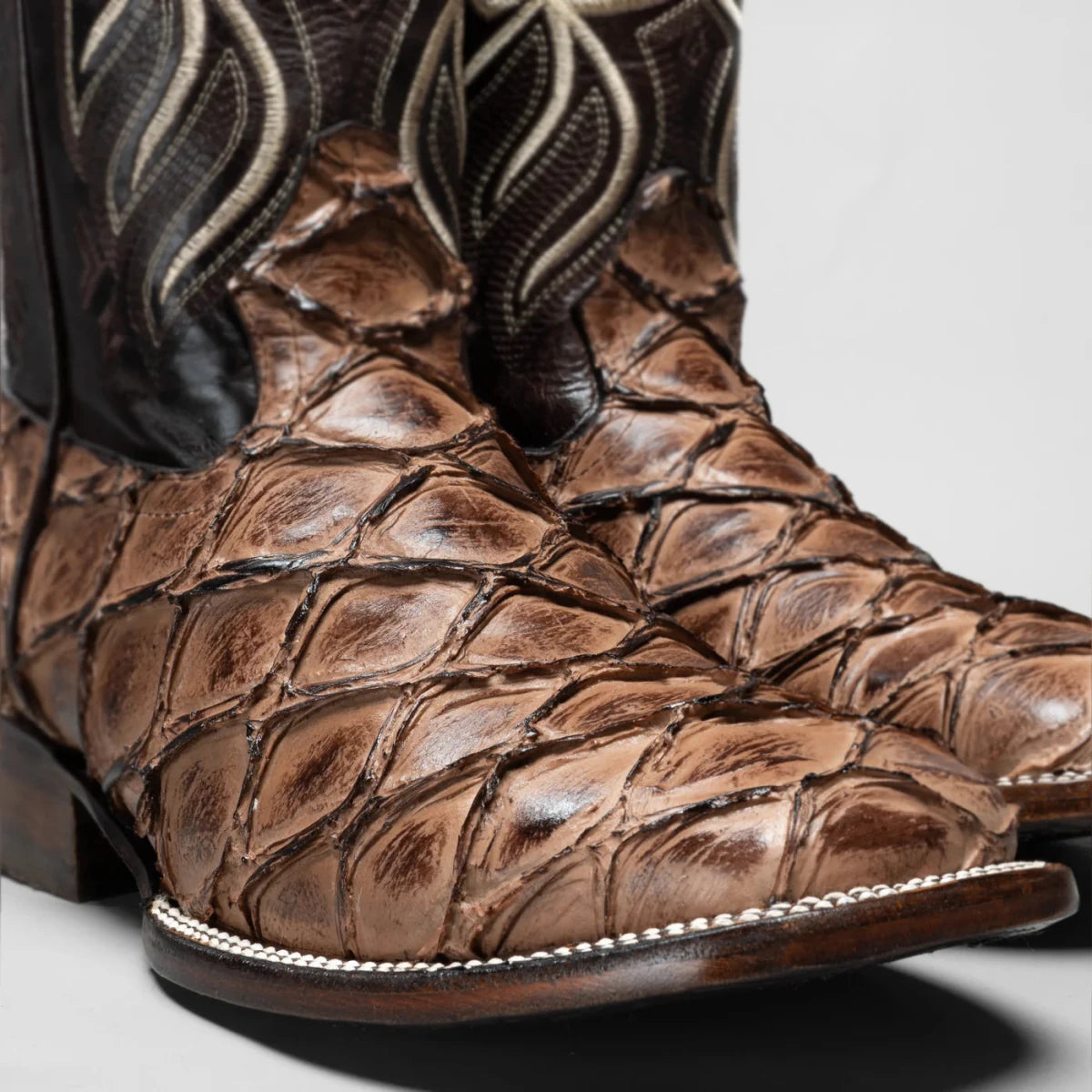 Joe Boots Men”s Pirarucu Monster Fish Square Toe Cowboy Boots–Oryx - OriginalWestern.com