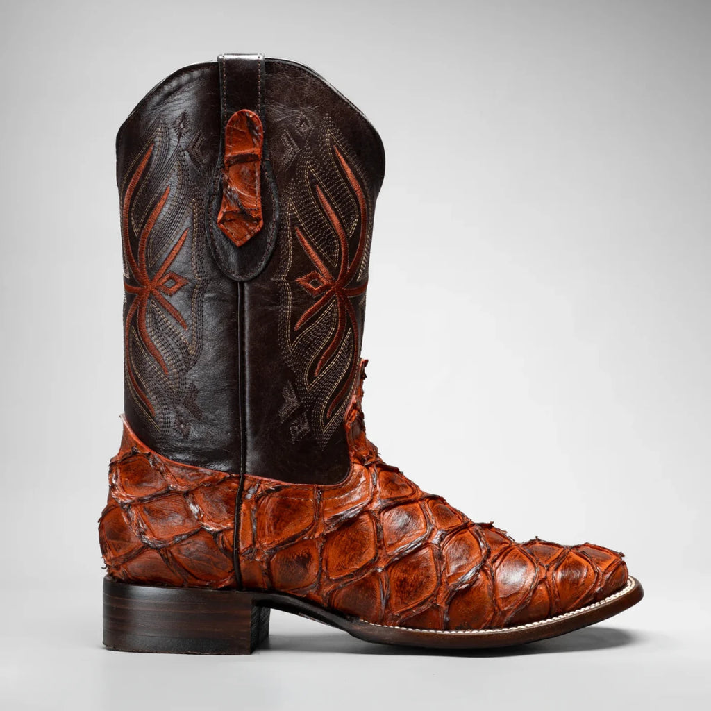 Joe Boots Men”s Pirarucu Monster Fish Square Toe Cowboy Boots–Shedron - OriginalWestern.com