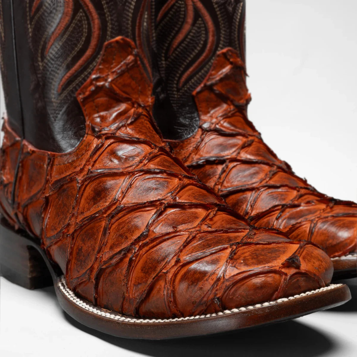 Joe Boots Men”s Pirarucu Monster Fish Square Toe Cowboy Boots–Shedron - OriginalWestern.com