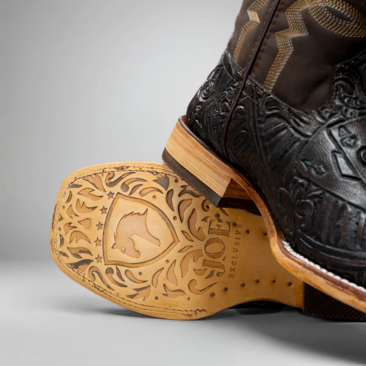 Joe Boots Men's The Gambler Hand Tooled Leather Square Toe Cowboy Boots – Brown - OriginalWestern.com