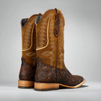 Joe Boots Men's The Gambler Handtooled Leather Square Toe Cowboy Boots – Tan - OriginalWestern.com