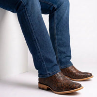 Joe Boots Men's The Gambler Handtooled Leather Square Toe Cowboy Boots – Tan - OriginalWestern.com